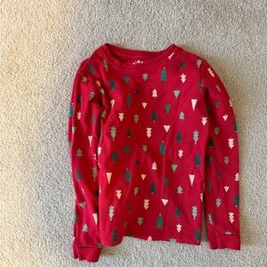Primary Red Kids Long Sleeve Tee with Tree Pattern